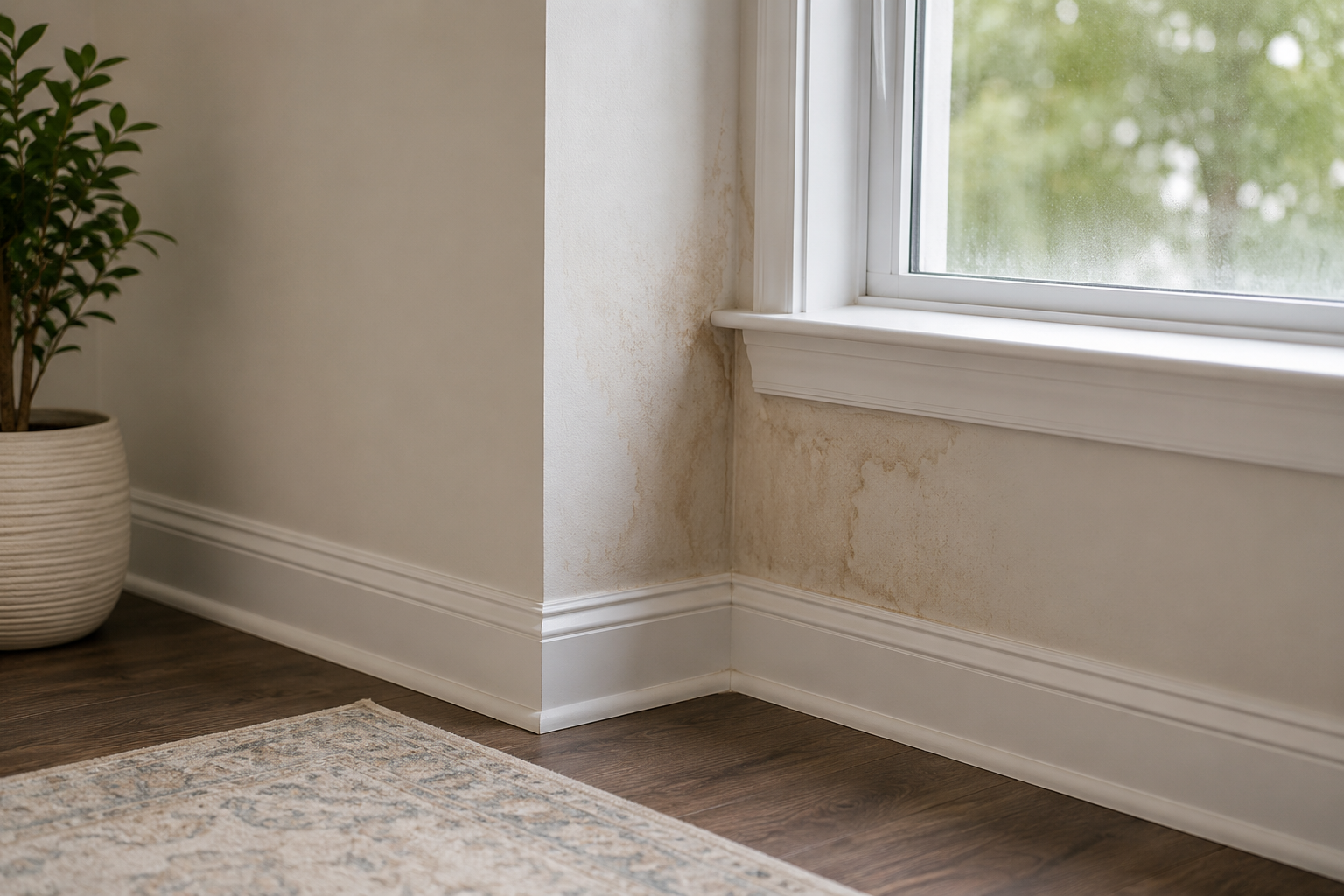 Window with white trim and natural light — areas around windows are common locations to check during a mold inspection